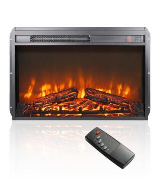 26 inch electric fireplace insert, ultra thin heater with log set & realistic flame, remote control with timer, overheating protection