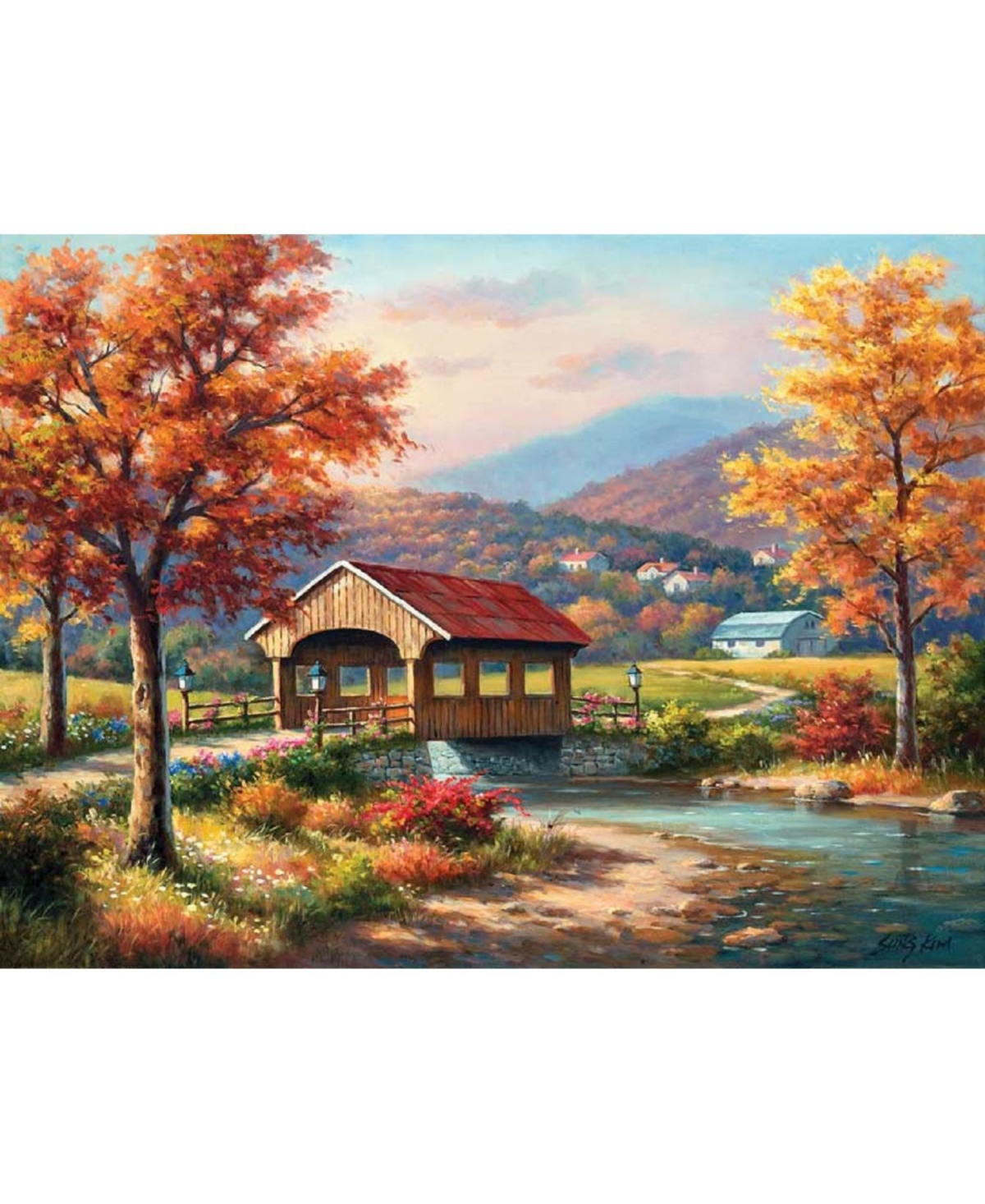 SunsOut Covered Bridge in Fall 500 piece Jigsaw Puzzle
