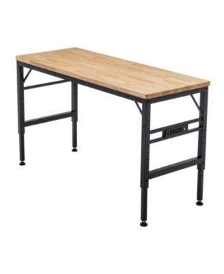 Adjustable Height Workbench, 60" Rubber Wood Top with Power Outlets, 2000 lbs Capacity
