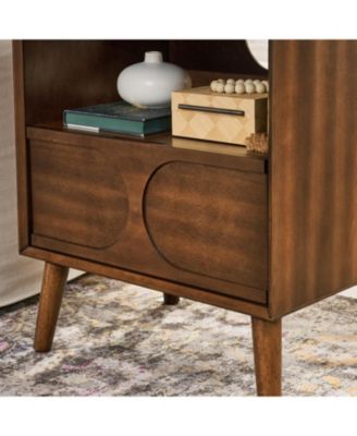 Mid Century Modern Nightstand with USB & Drawer Walnut