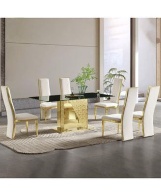 Streamdale Gold stainless steel legs dining table 70.08 inch black tempered glass top