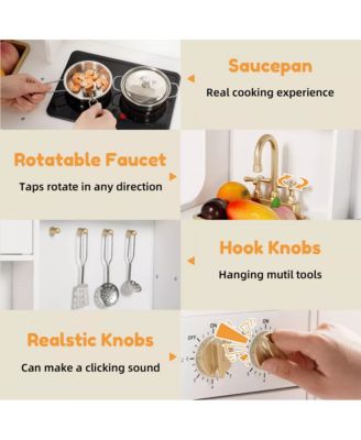 Wooden Kids Play Kitchen, Pretend Play Kitchen Playset w/Sounds for Toddlers.