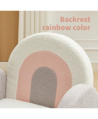 Accent Chair Sofa, Toddler Fabric with Solid Wooden Frame,Rainbow Design