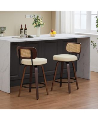 Rattan Counter Height Swivel Bar Stools (Set of 2)