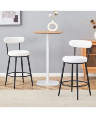 Ergonomic Bar Chairs White Cushions 35.5" High Black & White