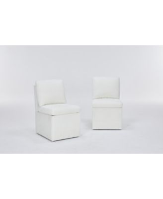 Linen Ivory Dining Chair with Casters & Storage (Set of 2)