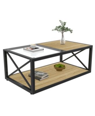 Modern Glass & Wood Coffee Table