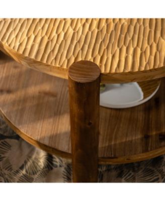 Round Wood Coffee Table - 2 Tier Mid Century Modern