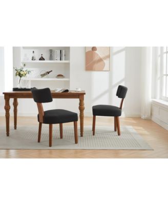 Linen Fabric Armless Dining Chairs, Curved Back, Wood Legs, Black (Set of 2)