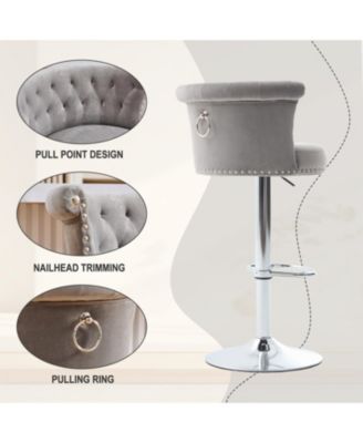  Velvet Bar Stool Set of 2, Adjustable Swivel, Silver Legs
