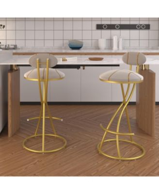  Stripe Velvet Bar Stools Set of 2