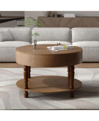  Modern Round Coffee Table with Storage - Walnut