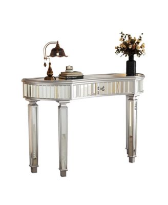 47" Half-Moon Mirrored Console Table - Silver Entryway Vanity