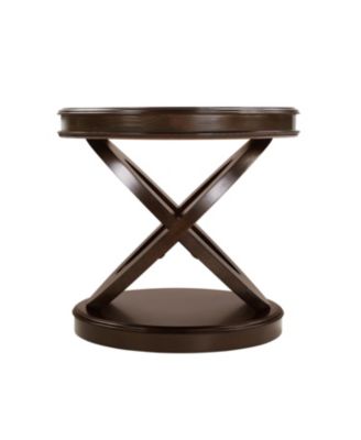 Retro Round Wooden End Table, X-Base, Espresso