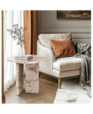 Pink Marble Coffee Table - Small, Natural Stone, 17.7 Inch