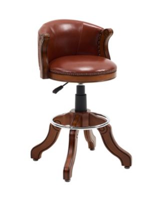Cow Leather Adjustable Swivel Bar Stool - Brown
