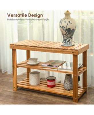 Acacia Wood 2-Tier Shoe Rack Bench - Entryway Organizer