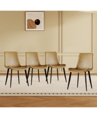  PU Leather Dining Chairs, Carbon Steel Legs, Brown (Set of 4)