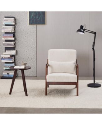 Mid-Century Beige Chair & Walnut Coffee Table Set