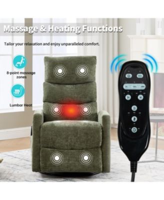 Heat Massage Rocker Recliner Chair, Swivel Fabric, Green