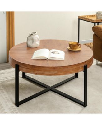 Streamdale Modern Retro Round Coffee Table, Black Cross Legs