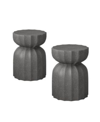 13" Modern Waterproof Coffee/Side Table Set, MgO Cement, Indoor/Outdoor, Grey, 2PC