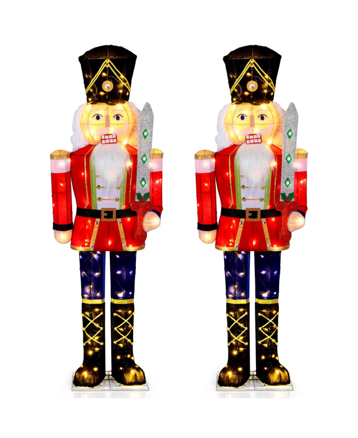 Costway 5 Ft Lighted Nutcracker Soldier Outdoor Christmas Decoration with Glitter Sword