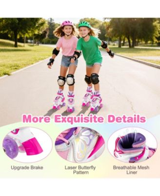 4 Sizes Adjustable Quad Skates with Light-up Wheels Safety Protection for Ages 13+