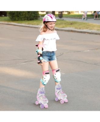 4 Sizes Adjustable Quad Skates with Light-up Wheels Safety Protection for Ages 13+