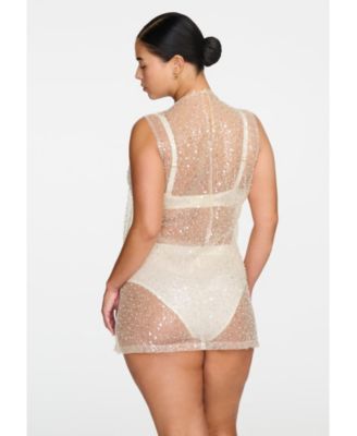 Women's The Mock Neck Mini Dress- Sequin