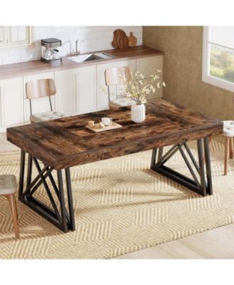 Farmhouse Kitchen Table with Metal Frame, Rectangular Dining Table for 4-6 People