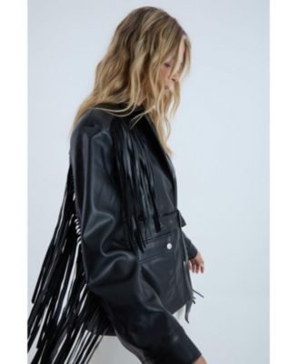 Women's Fringe Faux Leather Belted Jacket