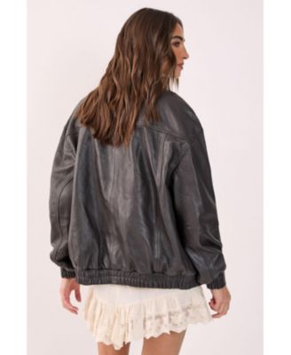 Women's Real Leather Oversized Bomber Jacket