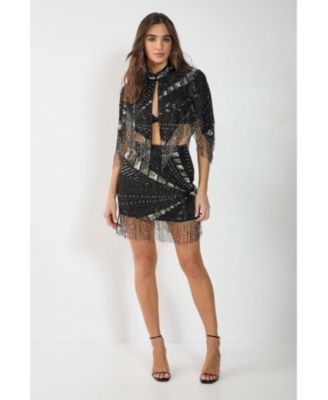 Women's Panelled Tassel Sequin Mini Skirt