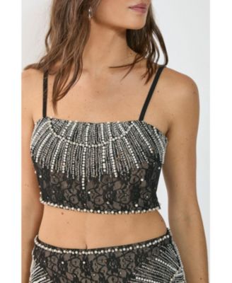 Women's Lace Strappy Sequin Crop Top