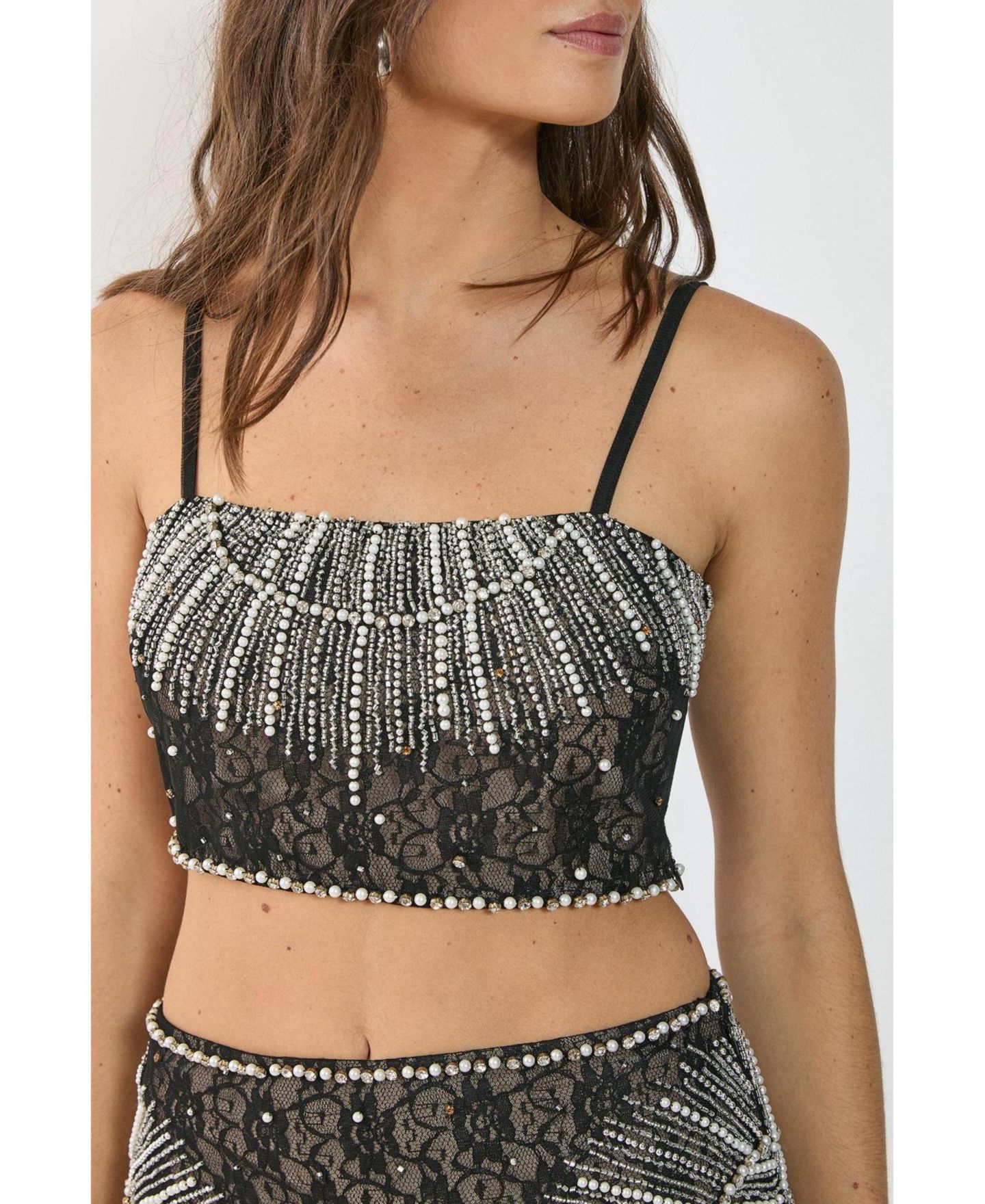 Женский топ Nasty Gal Lace Strappy Sequin Crop, цвет: Чёрный — фото 8