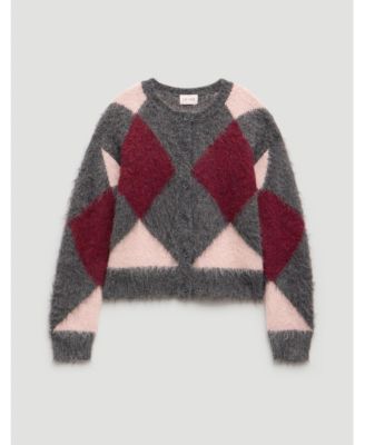 Women's Brushed Argyle Knitted Cardigan