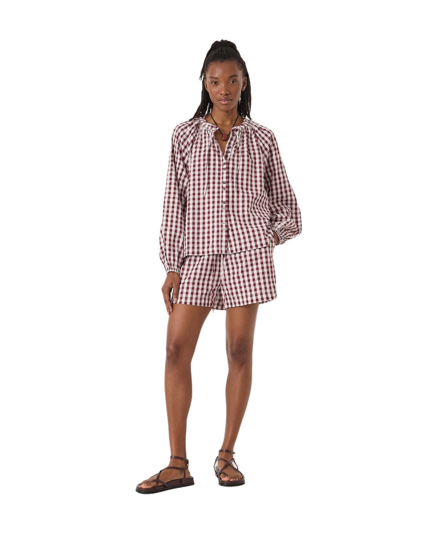 Женская рубашка Hush Elsa Gathered Gingham Beach, цвет: Красный / Белый — фото 6