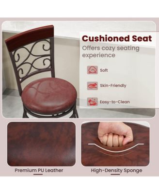 Set of 2 Vintage Bar Stools Swivel Padded Seat 30'' Bistro Dining Kitchen Pub Chair High Back