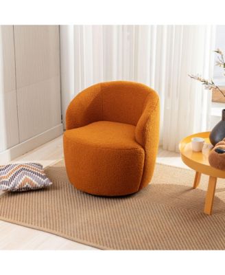 Orange Teddy Fabric Swivel Accent Armchair With Black Powder Coating Metal Ring