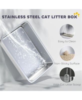 Black Stainless Steel Top-Entry Cat Litter Box with Scoop & Odor Control – 17.2 Gallon, for Cats