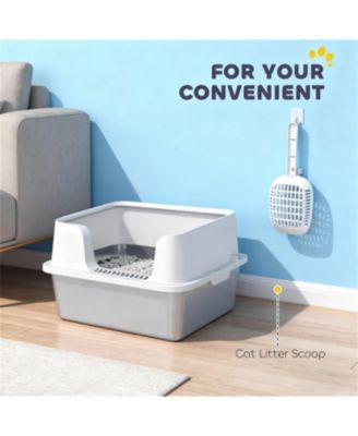 Light Gray Stainless Steel Litter Box for Large Cats: High Sides & Scoop, Elevate Your Space with Sleek