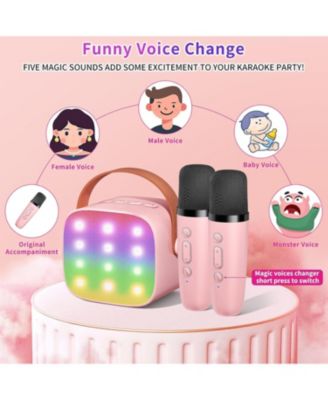 Mini Karaoke Machine Portable Bluetooth Speaker with 2 Wireless Mics LED Lights Christmas Birthday Party Gifts for Kids Adults