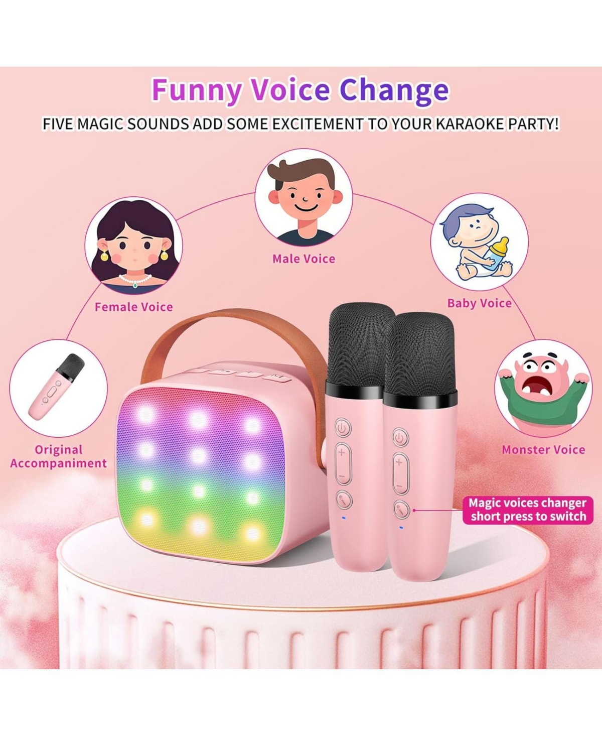 ZealSound Mini Karaoke Machine Portable Bluetooth Speaker with 2 Wireless Mics Led Lights Christmas Birthday Party Gifts for Kids Adults