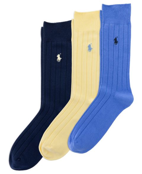 Носки Casual для мужчин, хлопок, в рубчик, 3 шт. — Polo Ralph Lauren, цвет: Синий / Бежевый