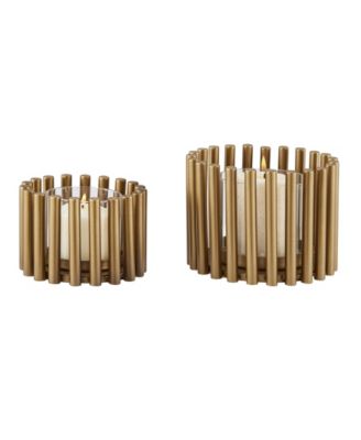 Pela Pillar Ring Warm Gold Midcentury Modern Votive Hurricane Candle Holders - Set of 2