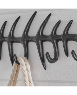 Fishbone Decorative Wall Sculpture Utility Hook Unit with 4 Hooks