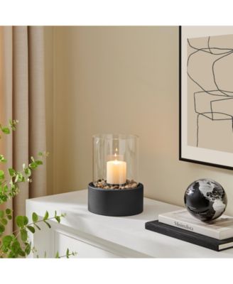Pillar Hurricane Candleholder with Decorative Pebble Base