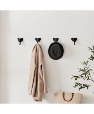 4 Piece Elephant Head with Trunk Decorative Wall Hook Set