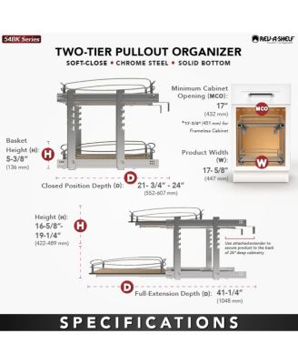 Two-Tier Solid Bottom Pullout Base Cabinet Organizer, 54BK-18SC-2-1